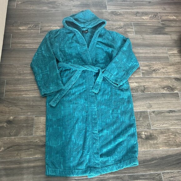 Women's Pendleton Chief Joseph Sculpted Bathrobe Hood Native Turquoise Robe L XL